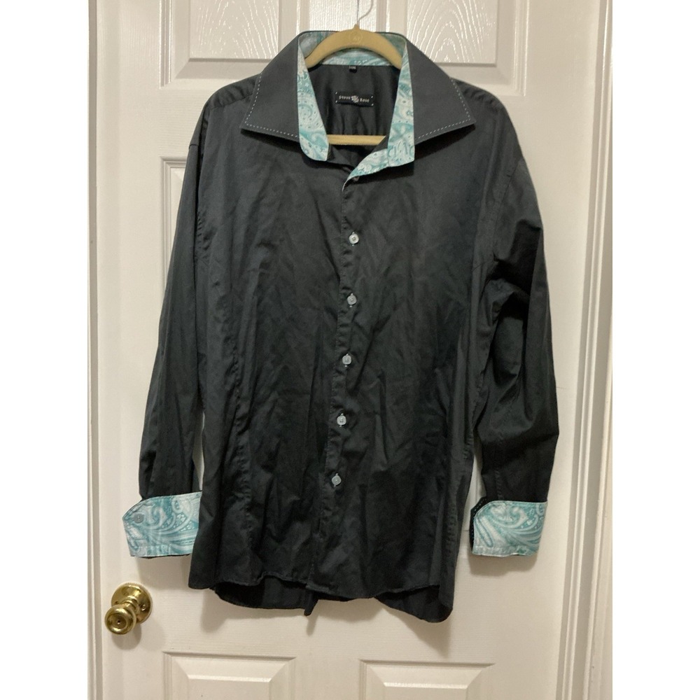 Stone Rose‎ Women Long Sleeve Button Down Shirt 3XL Teal Accent Fitted Paisley